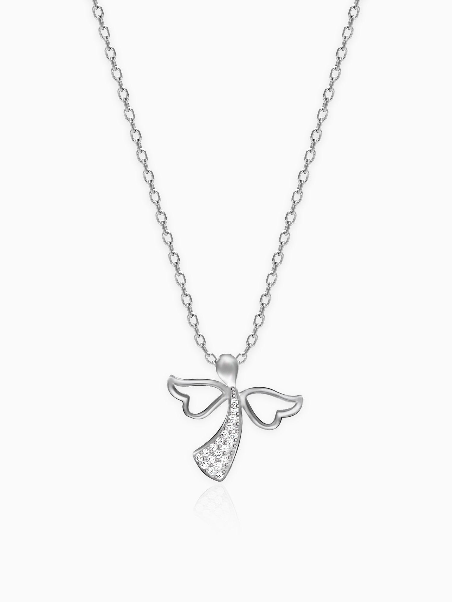 Silver Zircon Angel Pendant with Link Chain