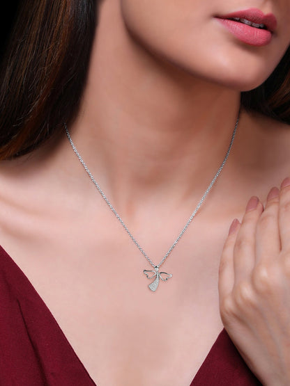 Silver Zircon Angel Pendant with Link Chain