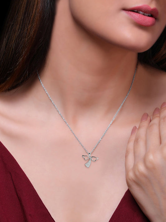 Silver Zircon Angel Pendant with Link Chain