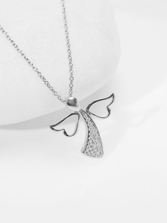 Silver Zircon Angel Pendant with Link Chain