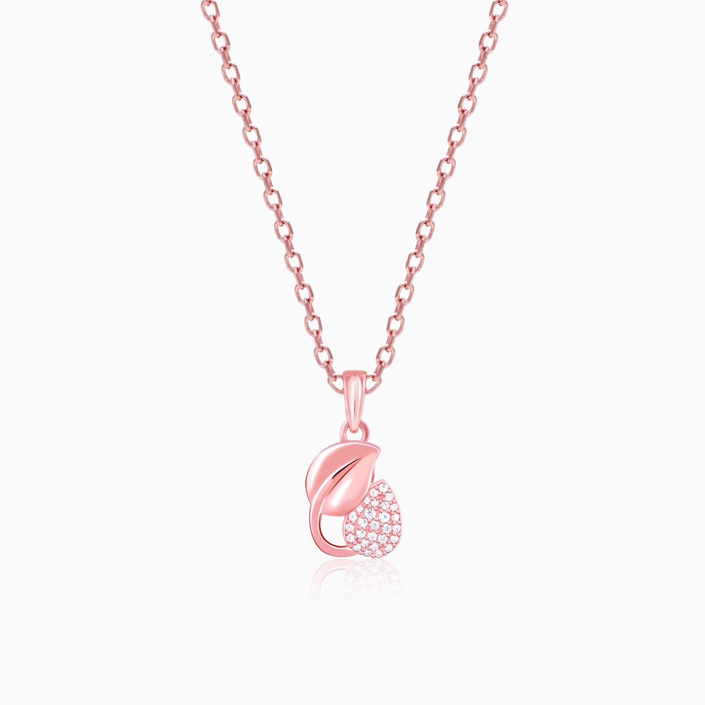 Rose Gold Sprig Of Leaf Pendant With Link Chain