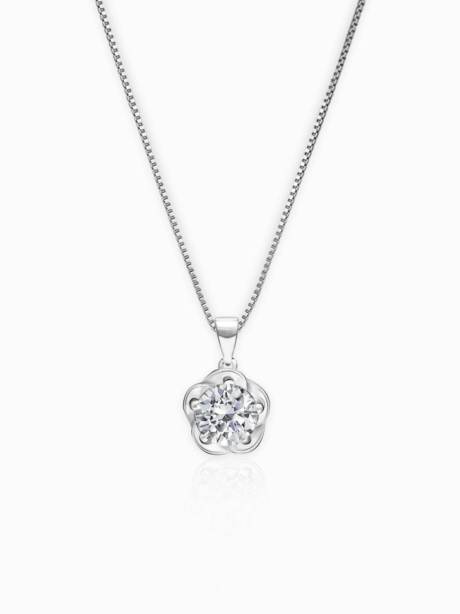 Silver Zircon Mini Flower Pendant with Box Chain