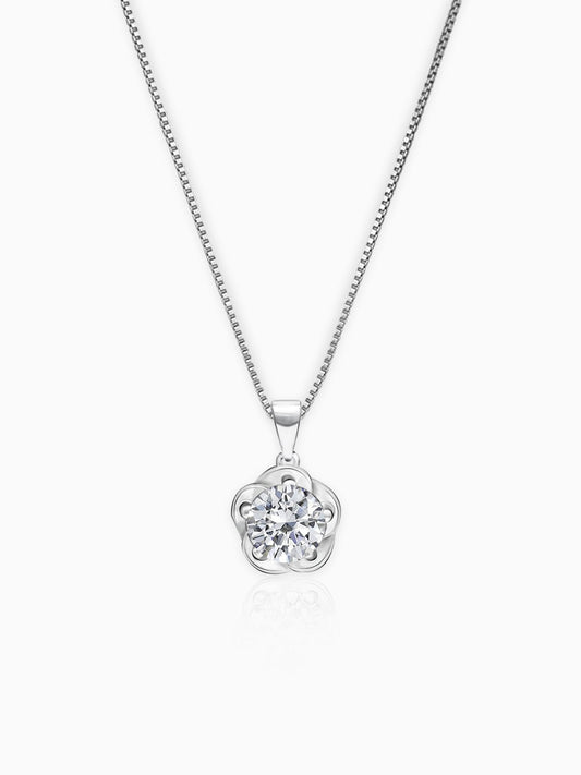 Silver Zircon Mini Flower Pendant with Box Chain