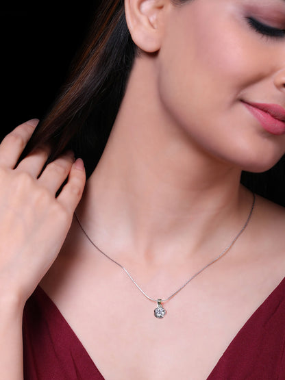 Silver Zircon Mini Flower Pendant with Box Chain