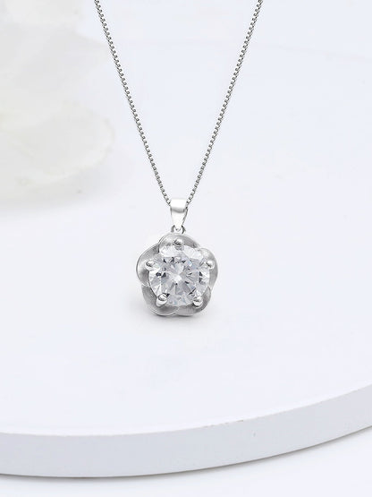 Silver Zircon Mini Flower Pendant with Box Chain