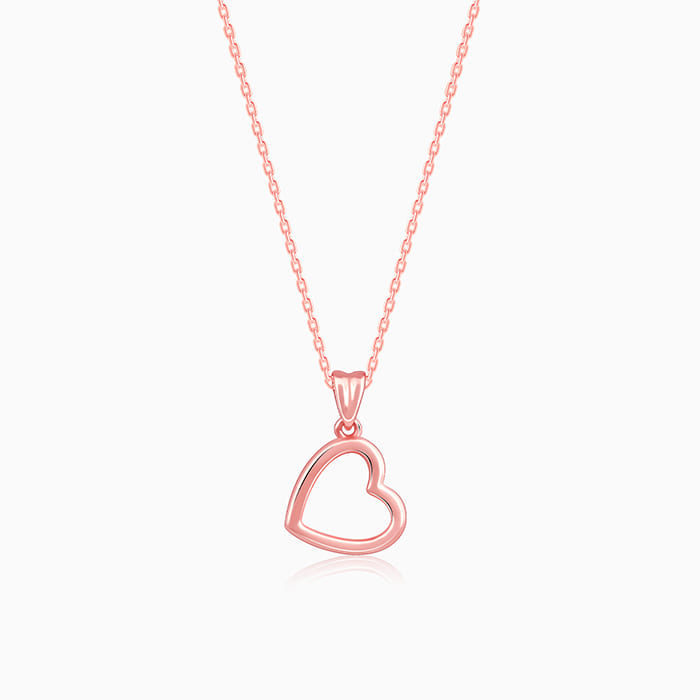 Rose Gold Line Heart Pendant with Box Chain - Image 1