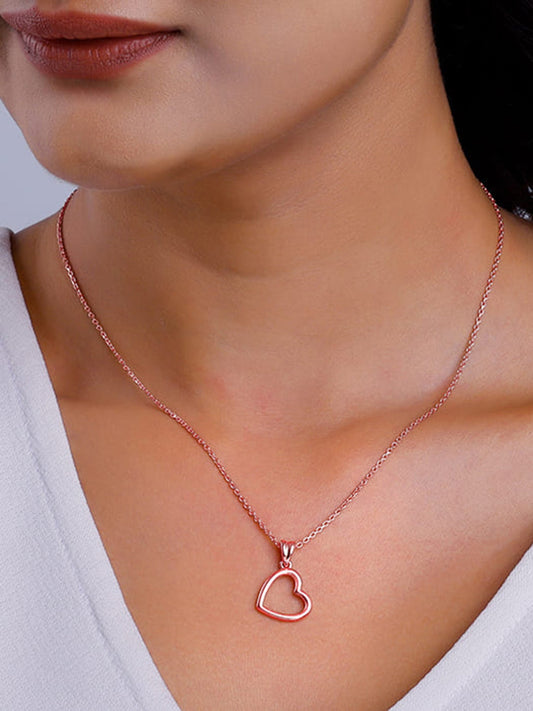 Rose Gold Line Heart Pendant with Box Chain