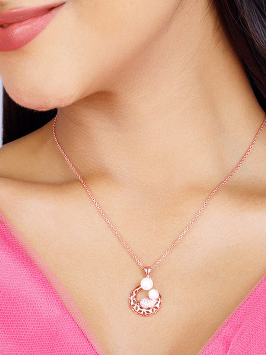 Rose Gold Pearlescent Cuddle Pendant With Link Chain