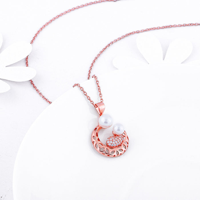 Rose Gold Pearlescent Cuddle Pendant With Link Chain - view 2