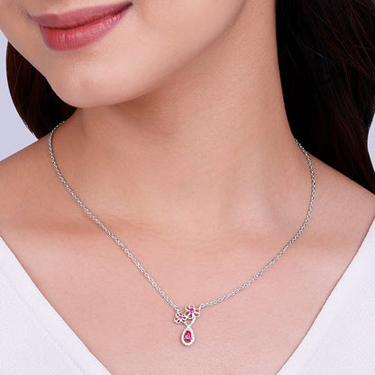 Silver Floral Drop Pendant With Link Chain