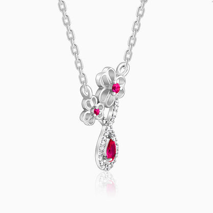 Silver Floral Drop Pendant With Link Chain