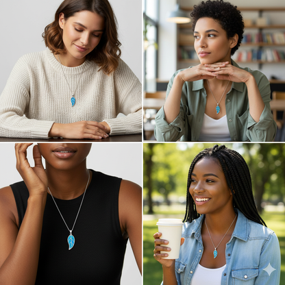 Silver Mystic Blue Leaf Pendant with Link Chain