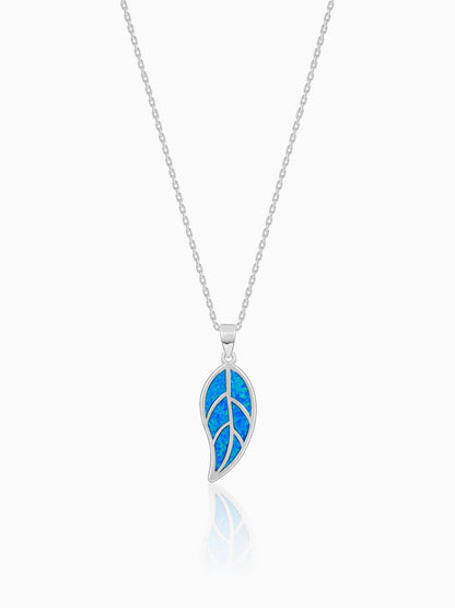 Silver Mystic Blue Leaf Pendant with Link Chain