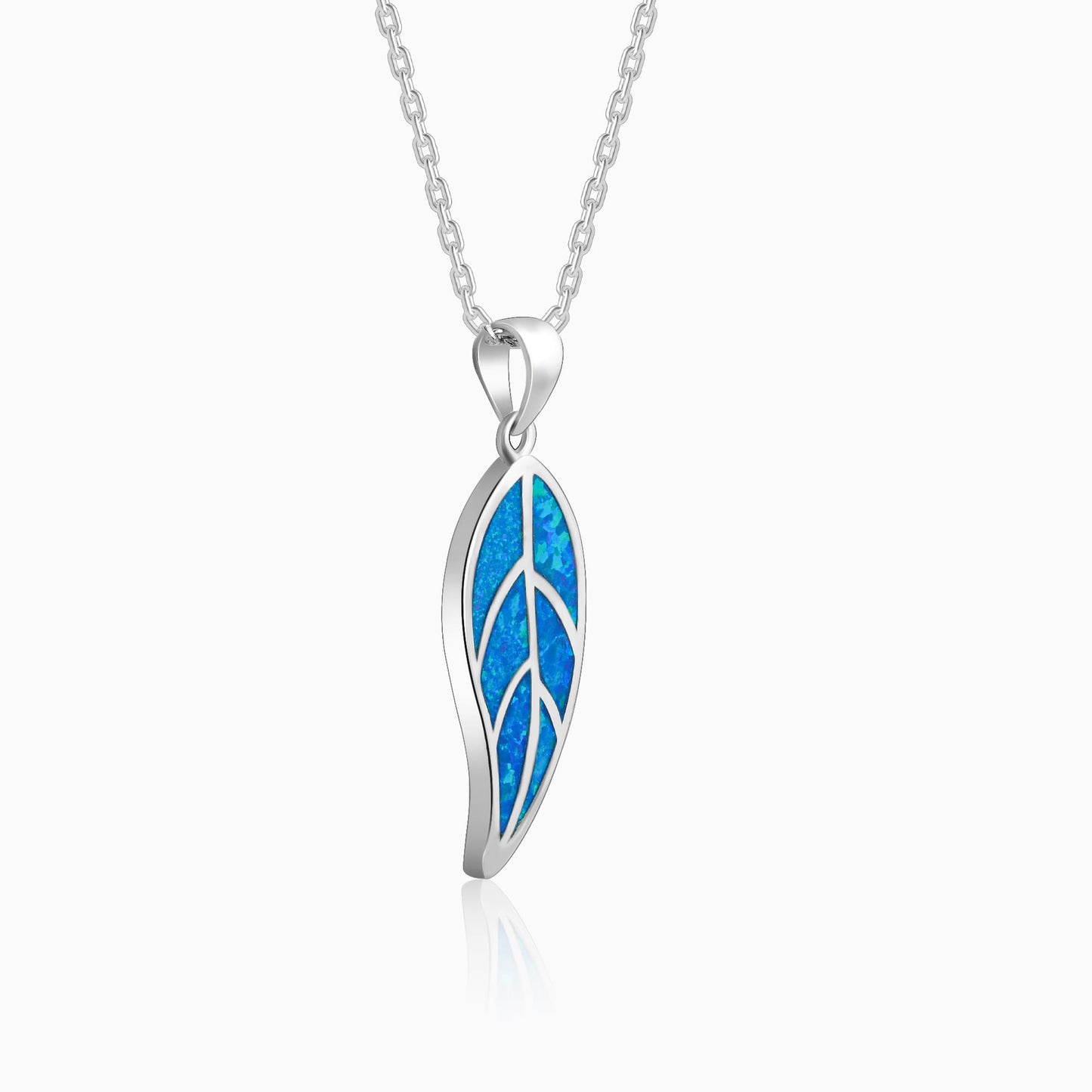 Silver Mystic Blue Leaf Pendant with Link Chain
