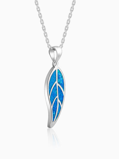 Silver Mystic Blue Leaf Pendant with Link Chain