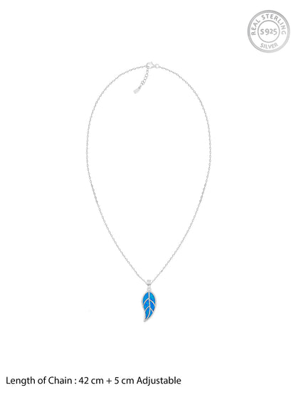 Silver Mystic Blue Leaf Pendant with Link Chain