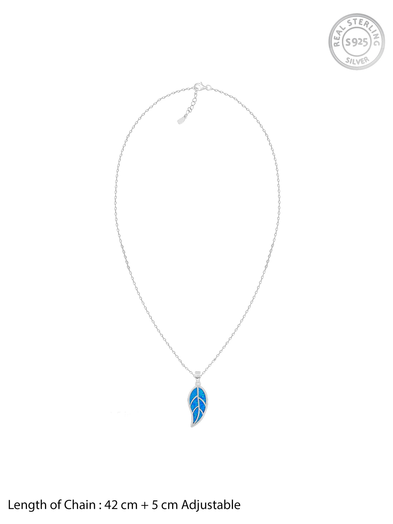 Silver Mystic Blue Leaf Pendant with Link Chain