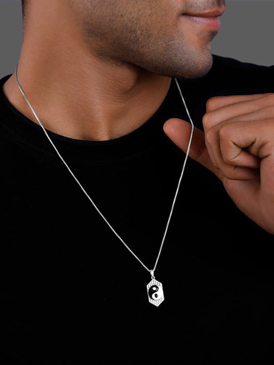 Silver Yin Yang Pendant With Link Chain For Him