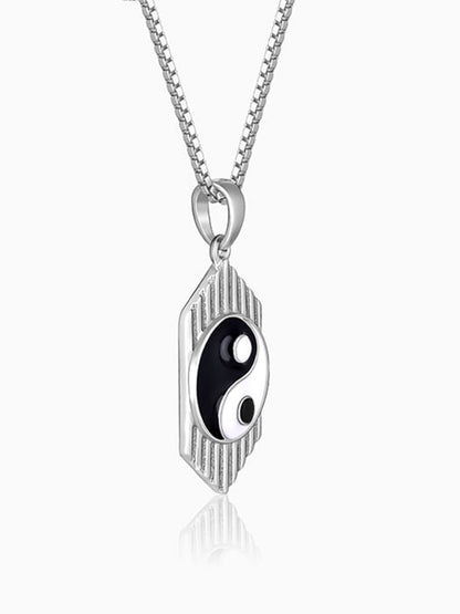Silver Yin Yang Pendant With Link Chain For Him