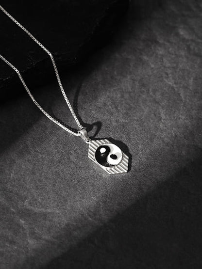 Silver Yin Yang Pendant With Link Chain For Him