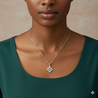 Silver Zircon Maze Pendant with Link Chain