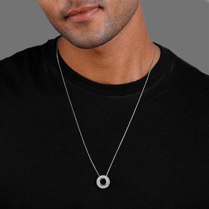 Silver Medallion Pendant With Link Chain For Him