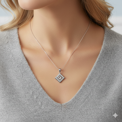 Silver Zircon Maze Pendant with Link Chain