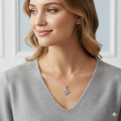 Silver Zircon Maze Pendant with Link Chain