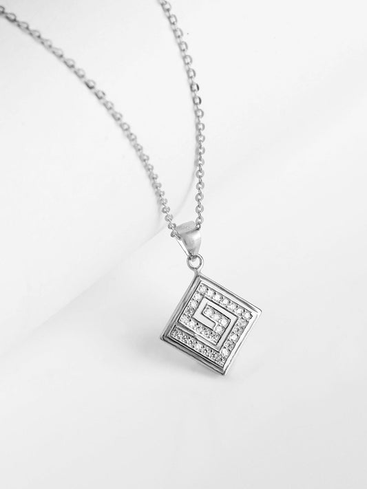 Silver Zircon Maze Pendant with Link Chain