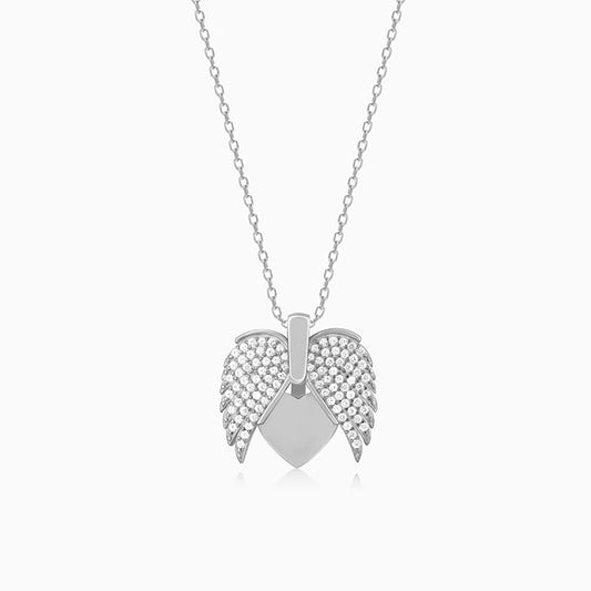 Silver Wings To Fly Heart Pendant With Link Chain