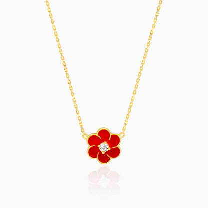 Golden Red Flower Power Pendant with Link  Chain