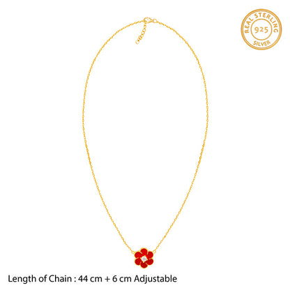 Golden Red Flower Power Pendant with Link  Chain