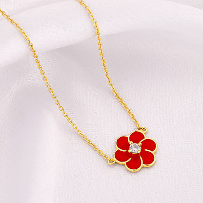 Golden Red Flower Power Pendant with Link  Chain