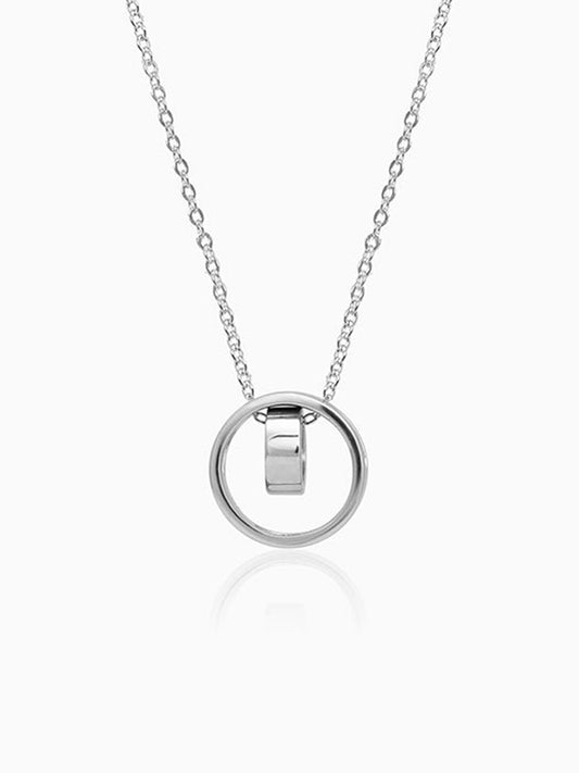 Silver Dual Ring Pendant with Link Chain