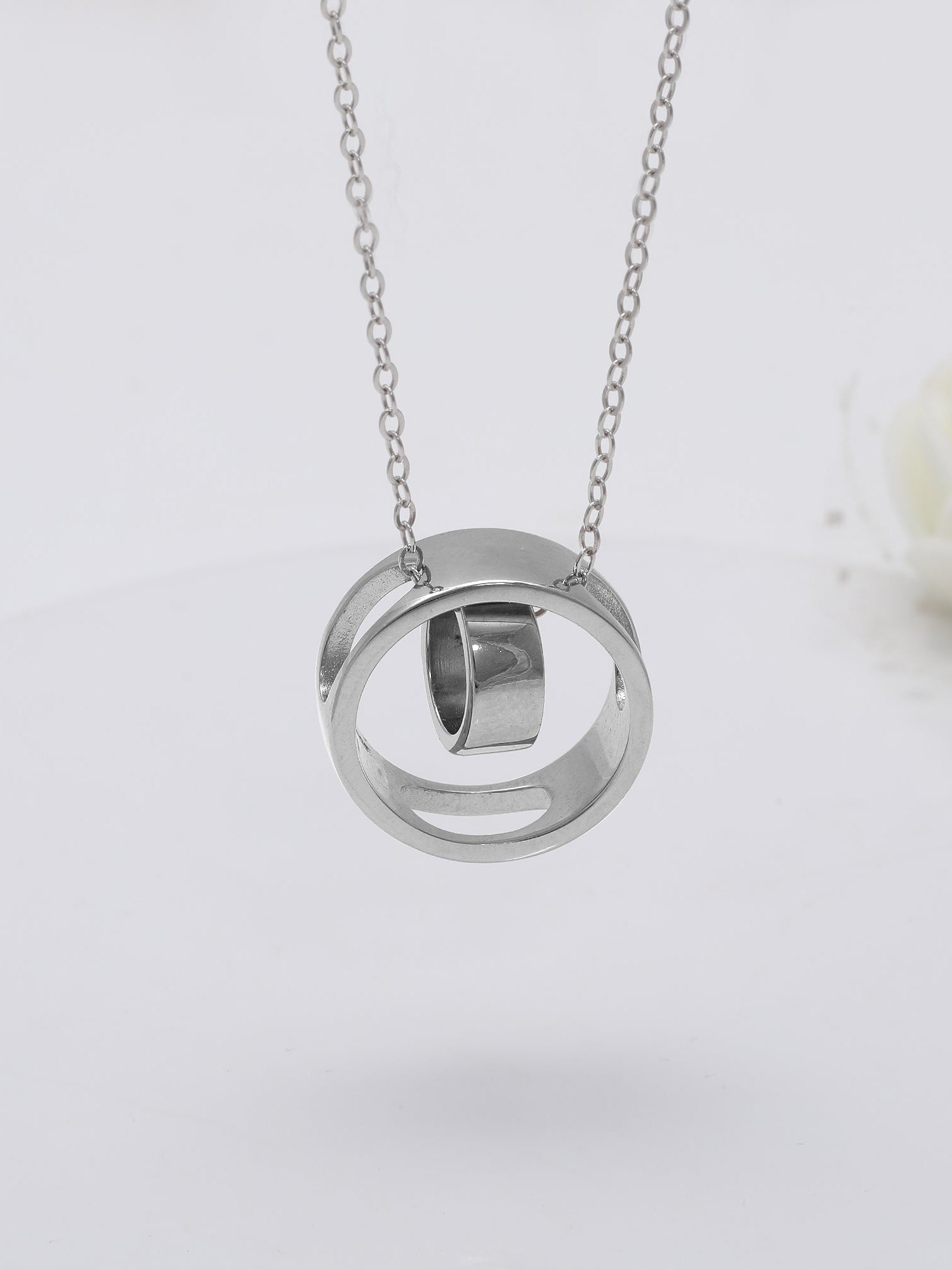 Silver Dual Ring Pendant with Link Chain