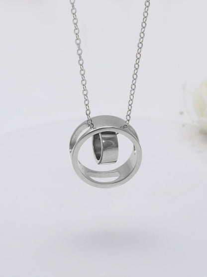 Silver Dual Ring Pendant with Link Chain