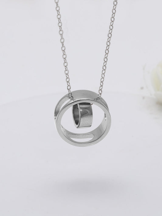 Silver Dual Ring Pendant with Link Chain