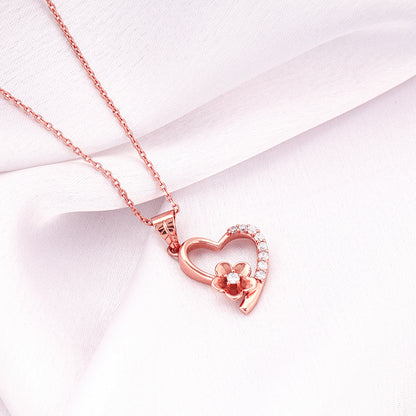 Rose Gold Love Blossom Pendant With Link Chain