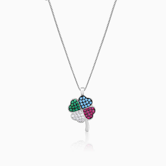 Silver Chromatic Zirconia Pendant With Link Chain