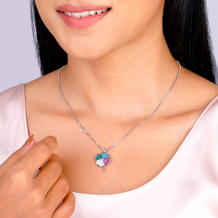 Silver Chromatic Zirconia Pendant With Link Chain