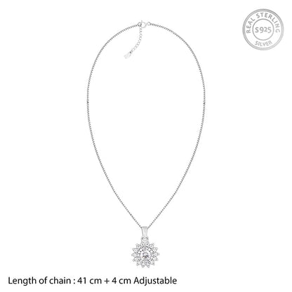 Silver Celestial Floral Pendant With Box Chain