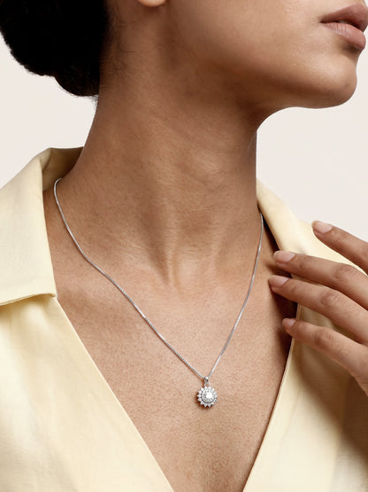 Silver Celestial Floral Pendant With Box Chain