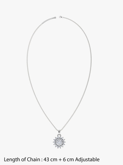 Silver Celestial Floral Pendant With Box Chain