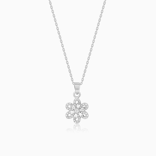 Silver Floris Pendant With Link Chain