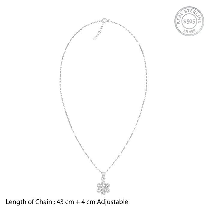 Silver Floris Pendant With Link Chain