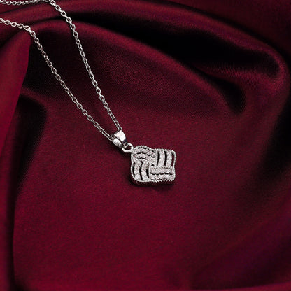 Silver Chequer Rhombus Pendant With Link Chain