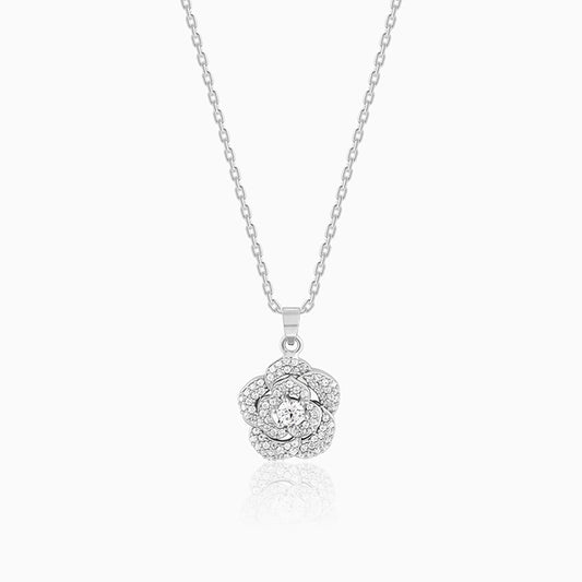 Silver Shining Rose Pendant With Link Chain