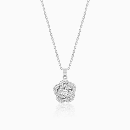 Silver Shining Rose Pendant With Link Chain