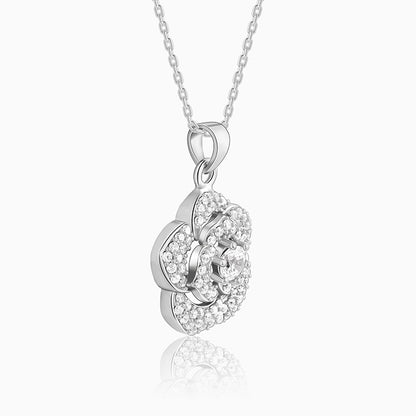 Silver Shining Rose Pendant With Link Chain