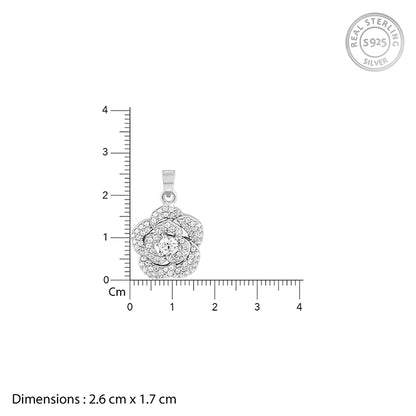 Silver Shining Rose Pendant With Link Chain